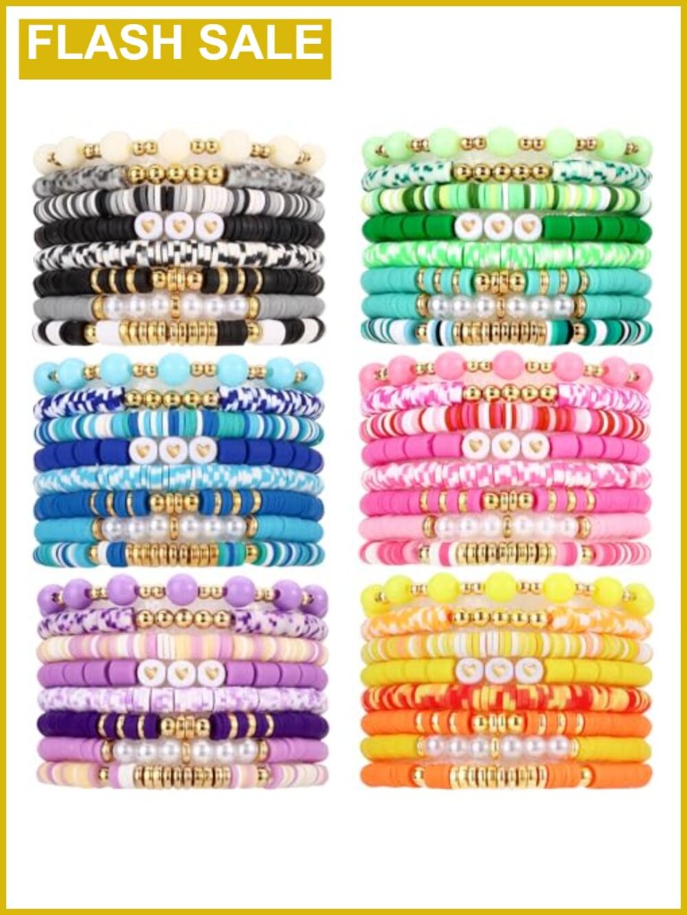 Clay Bead Heishi Surfer Bracelet Set Stackable Stretchy Beaded Jewelry Gift